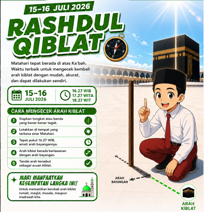 Rashdul Kiblat 15-16 Juli 2026: Momen Langka Luruskan Arah Kiblat Tanpa Alat Canggih