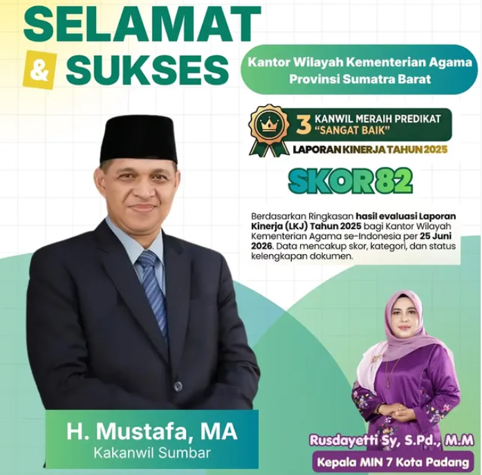 Kanwil Kemenag Sumbar Raih Predikat "Sangat Baik", Skor 82 Jadi Bukti Kinerja Berkelas
